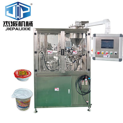 PLC điều khiển HMI Vacuum Yogurt Cup Filling Sealing Machine Kiểm soát nhiệt độ tự động đầy đủ tốc độ cao